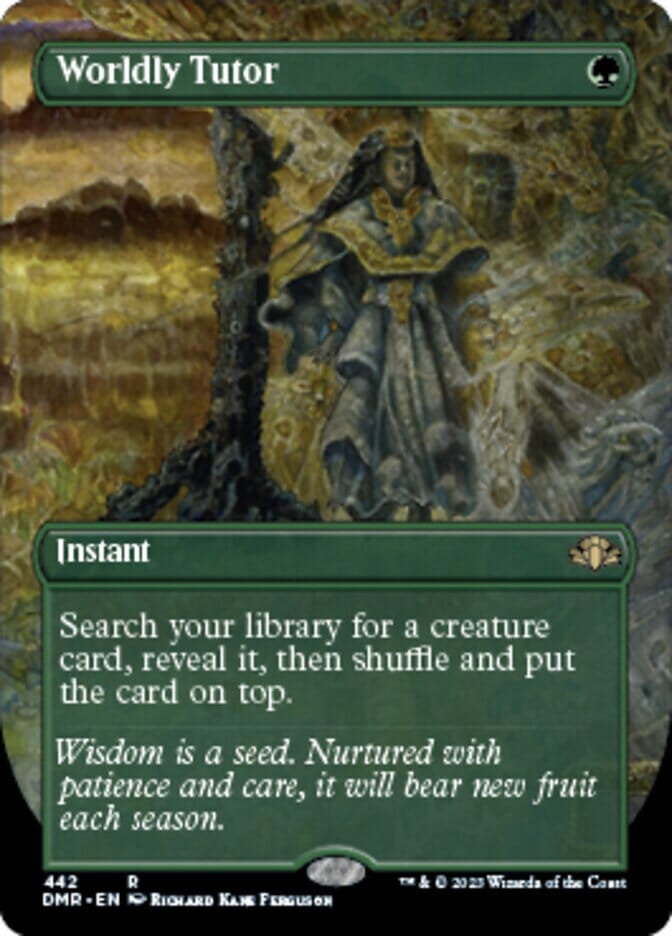 Worldly Tutor (Borderless Alternate Art) [Dominaria Remastered] MTG Single Magic: The Gathering  | Multizone: Comics And Games