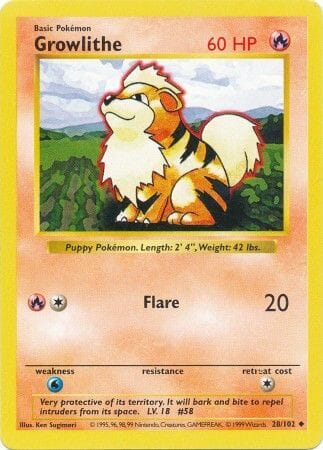 Growlithe (28/102) [Base Set Shadowless Unlimited] Pokemon Single Pokémon  | Multizone: Comics And Games