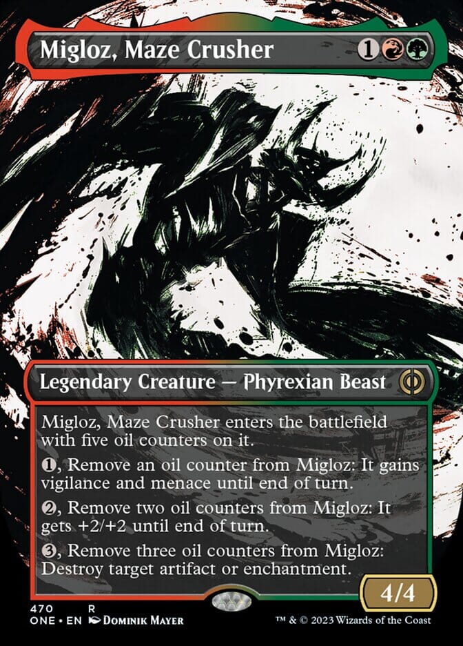 Migloz, Maze Crusher (Borderless Ichor Step-and-Compleat Foil) [Phyrexia: All Will Be One] MTG Single Magic: The Gathering  | Multizone: Comics And Games