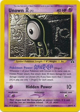 Unown [A] (33/75) [Neo Discovery Unlimited] Pokemon Single Pokémon  | Multizone: Comics And Games