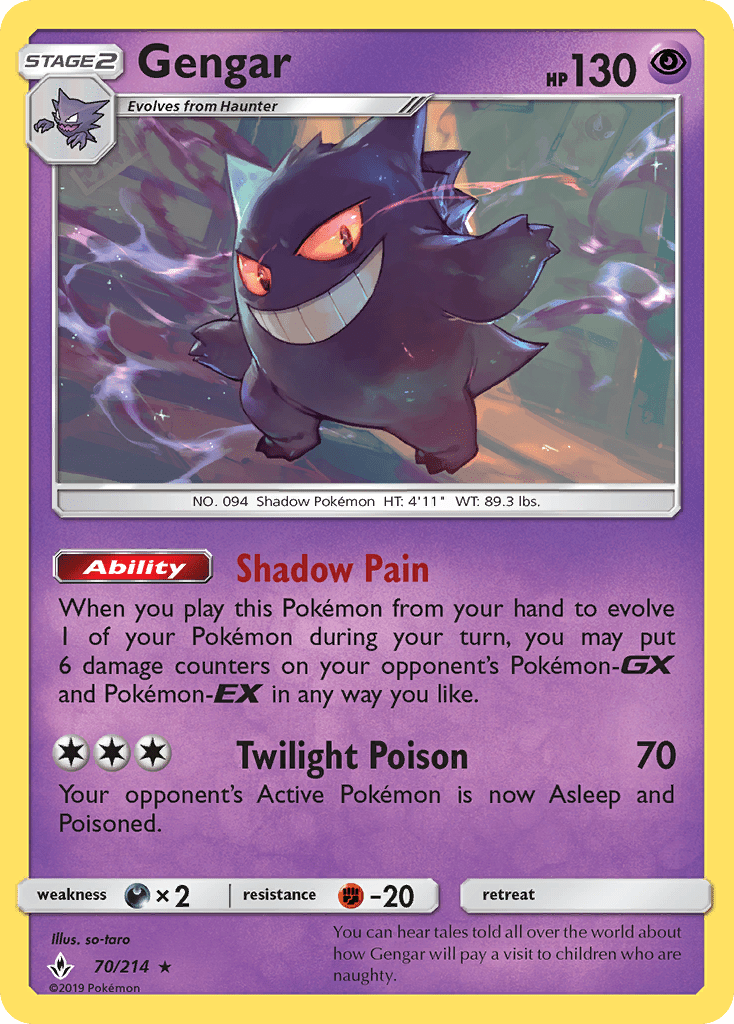 Gengar (70/214) [Sun & Moon: Unbroken Bonds] Pokemon Single Pokémon  | Multizone: Comics And Games