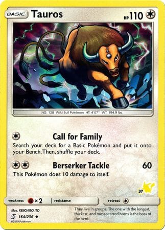 Tauros (164/236) (Pikachu Stamp #37) [Battle Academy 2020] Pokemon Single Pokémon  | Multizone: Comics And Games