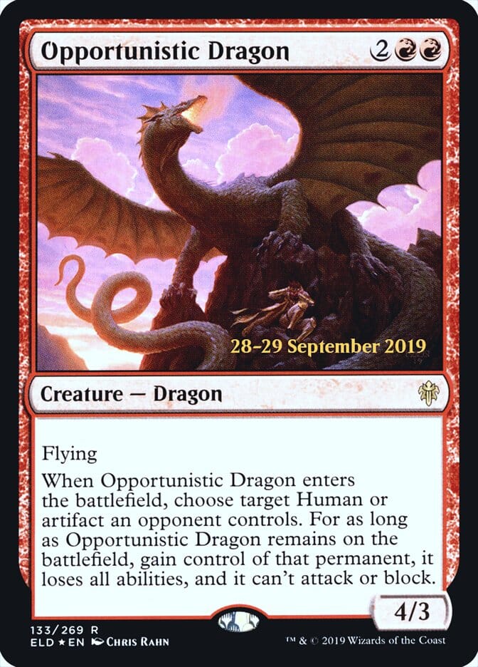 Opportunistic Dragon [Throne of Eldraine Prerelease Promos] MTG Single Magic: The Gathering  | Multizone: Comics And Games