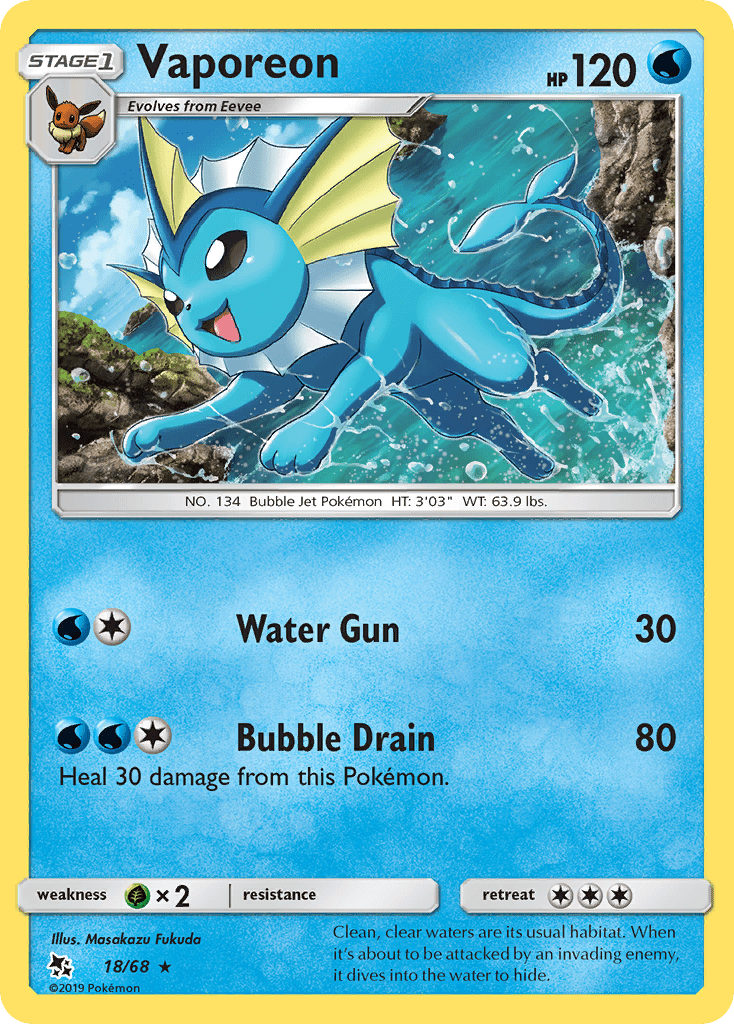Vaporeon (18/68) [Sun & Moon: Hidden Fates] Pokemon Single Pokémon  | Multizone: Comics And Games